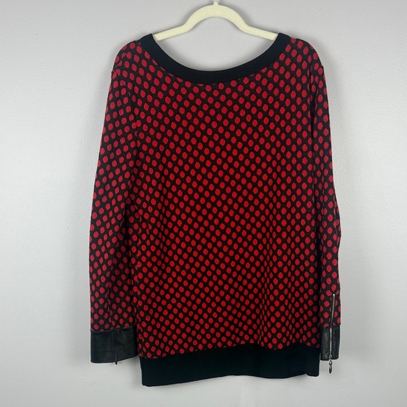 Goa Chic Artsy Red Black Faux Leather Polka Dot Embroidered Detail XL Sweater - Picture 12 of 12